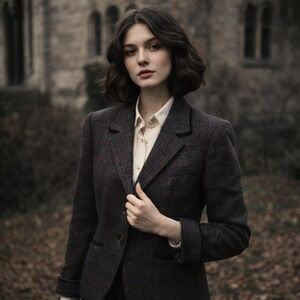 David N Vintage Wool 10 Tweed Plaid Blazer Jacket Dark Academic Professor Preppy